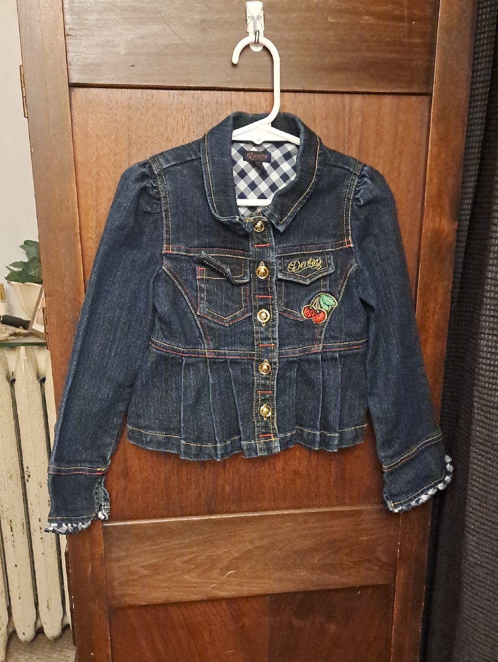 Dereon Girls Size 4T Dark Blue Denim Jacket with Embroidered Cherry Detail